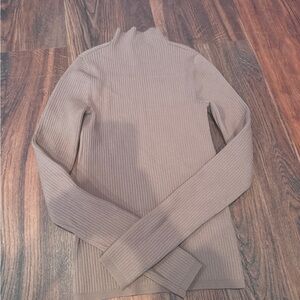 Aritzia Tan Cowl Neck Ribbed Sweater